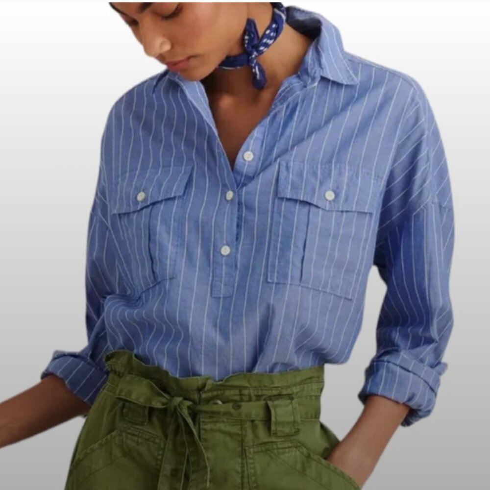 SOLD ❗️Alex Mill Stripe Blue & White Stripe Oversize Popover Shirt S